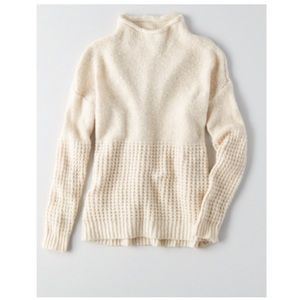 Cream Mock Neck Waffle Knit Sweater